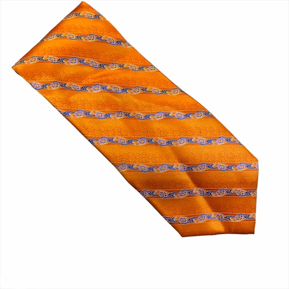 Faberge 100% Silk Tie Orange & Blue - Picture 1 of 5